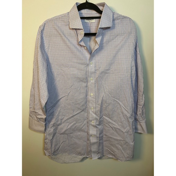 LEDBURY Other - Ledbury Mens Dress Shirt Gingham Check Pattern Blue White Long Sleeve Button